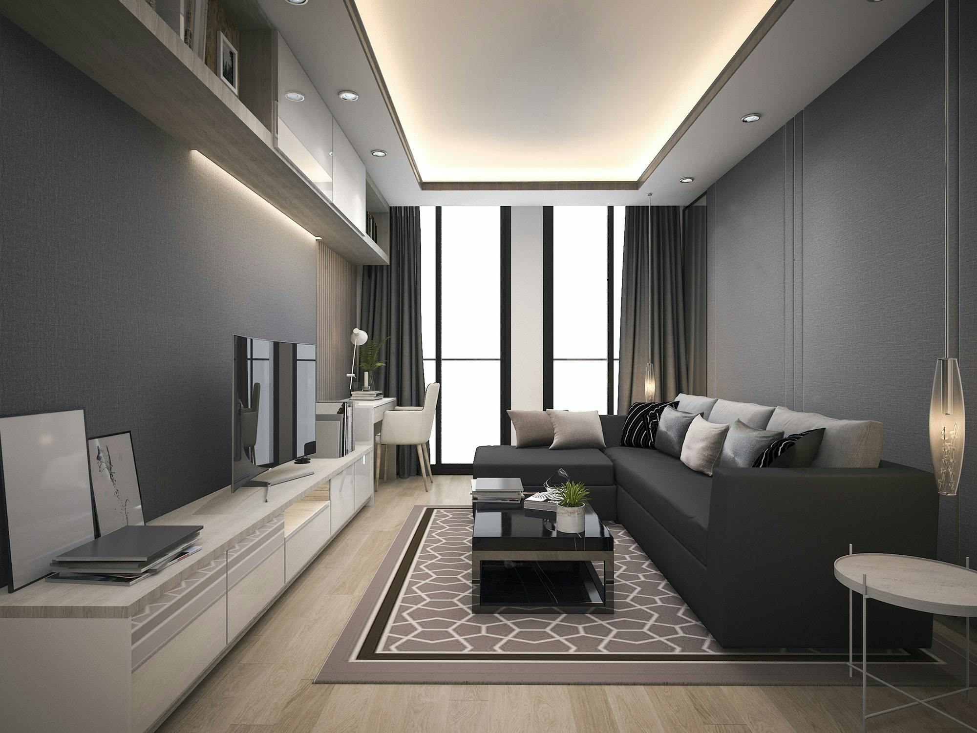 Backlit Mirrors | 3d rendering luxury and modern living room with good design leather sofa